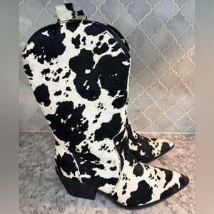 Dingo Cow Print Pointed Toe Mid Calf Women’s Cowboy Boots